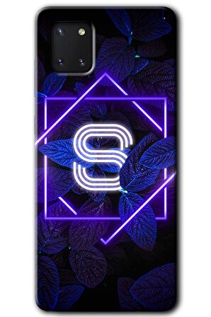 Galaxy A81 Kılıf HD Desen Baskılı Arka Kapak - Dark Neon Yaprak S Harfi 