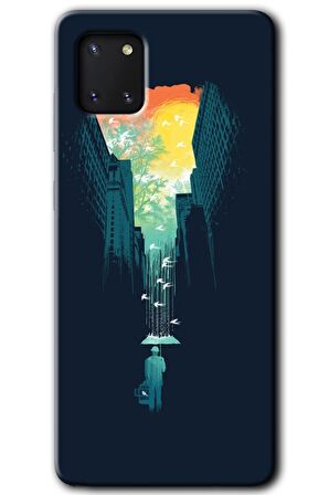 Galaxy A81 Kılıf HD Desen Baskılı Arka Kapak - City Bird Sky 