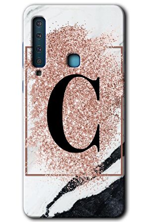 Galaxy A9 2018 Kılıf HD Desen Baskılı Arka Kapak - Pembe Mermer Desenli C Harfi 