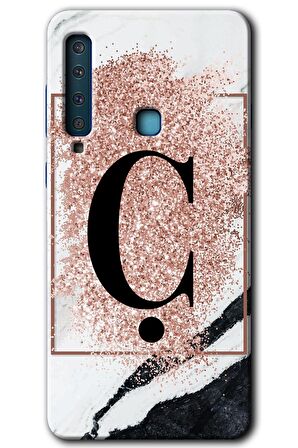 Galaxy A9 2018 Kılıf HD Desen Baskılı Arka Kapak - Pembe Mermer Desenli Ç Harfi 