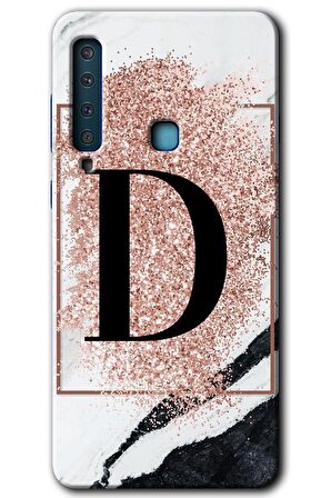 Galaxy A9 2018 Kılıf HD Desen Baskılı Arka Kapak - Pembe Mermer Desenli D Harfi 