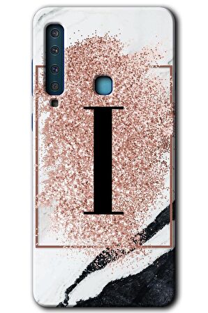 Galaxy A9 2018 Kılıf HD Desen Baskılı Arka Kapak - Pembe Mermer Desenli I Harfi 