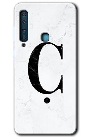Galaxy A9 2018 Kılıf HD Desen Baskılı Arka Kapak - Beyaz Mermer Desenli Ç Harfi 