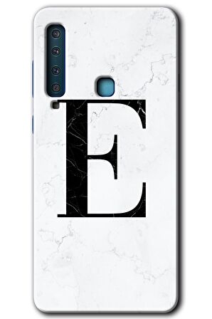 Galaxy A9 2018 Kılıf HD Desen Baskılı Arka Kapak - Beyaz Mermer Desenli E Harfi 