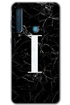 Galaxy A9 2018 Kılıf HD Desen Baskılı Arka Kapak - Siyah Mermer Desenli I Harfi 