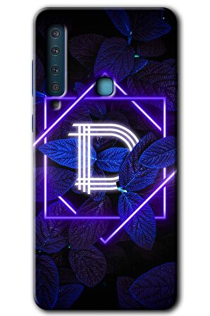 Galaxy A9 2018 Kılıf HD Desen Baskılı Arka Kapak - Dark Neon Yaprak D Harfi 