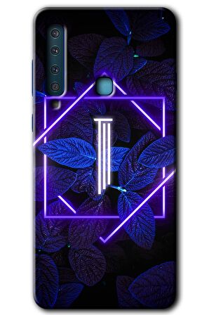 Galaxy A9 2018 Kılıf HD Desen Baskılı Arka Kapak - Dark Neon Yaprak I Harfi 