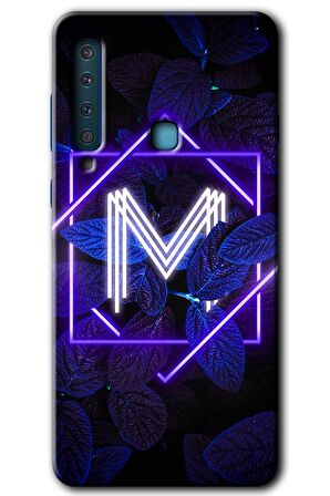 Galaxy A9 2018 Kılıf HD Desen Baskılı Arka Kapak - Dark Neon Yaprak M Harfi 