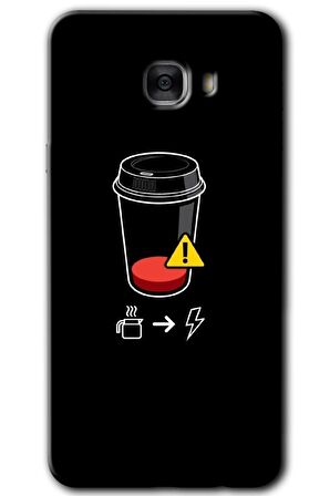 Galaxy C7 Kılıf HD Desen Baskılı Arka Kapak - Coffee Battery 