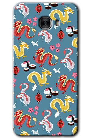 Galaxy C7 Kılıf HD Desen Baskılı Arka Kapak - Funky Dragon 