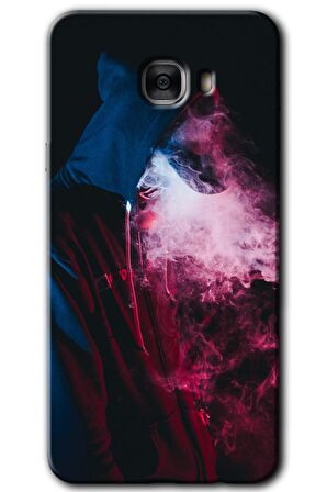 Galaxy C7 Kılıf HD Desen Baskılı Arka Kapak - Smoke-Man 