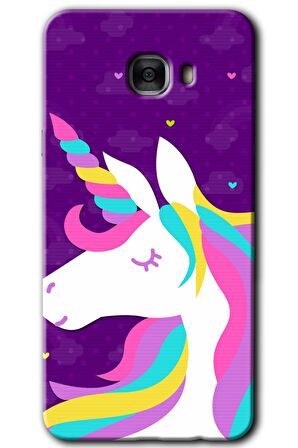 Galaxy C7 Kılıf HD Desen Baskılı Arka Kapak - Unicorn Sleep 