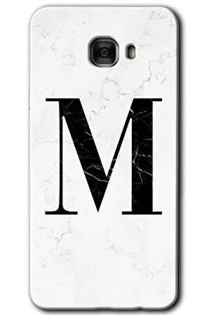 Galaxy C7 Kılıf HD Desen Baskılı Arka Kapak - Beyaz Mermer Desenli M Harfi 