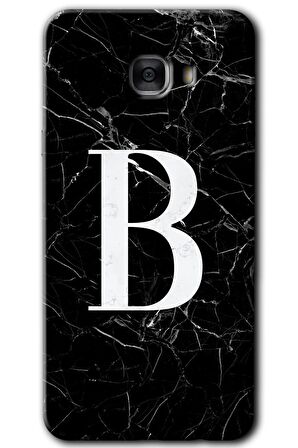 Galaxy C7 Kılıf HD Desen Baskılı Arka Kapak - Siyah Mermer Desenli B Harfi 