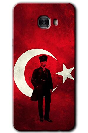 Galaxy C7 Kılıf HD Desen Baskılı Arka Kapak - Atatürk Bayrak 
