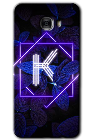 Galaxy C7 Kılıf HD Desen Baskılı Arka Kapak - Dark Neon Yaprak K Harfi 