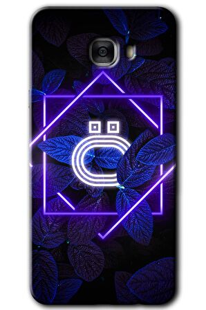 Galaxy C7 Kılıf HD Desen Baskılı Arka Kapak - Dark Neon Yaprak Ö Harfi 