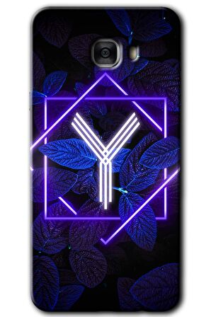 Galaxy C7 Kılıf HD Desen Baskılı Arka Kapak - Dark Neon Yaprak Y Harfi 