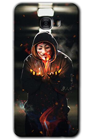 Galaxy C7 Kılıf HD Desen Baskılı Arka Kapak - V for Fire 