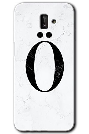 Galaxy J8 Kılıf HD Desen Baskılı Arka Kapak - Beyaz Mermer Desenli Ö Harfi 