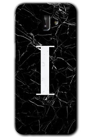 Galaxy J8 Kılıf HD Desen Baskılı Arka Kapak - Siyah Mermer Desenli I Harfi 