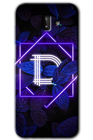 Galaxy J8 Kılıf HD Desen Baskılı Arka Kapak - Dark Neon Yaprak D Harfi 