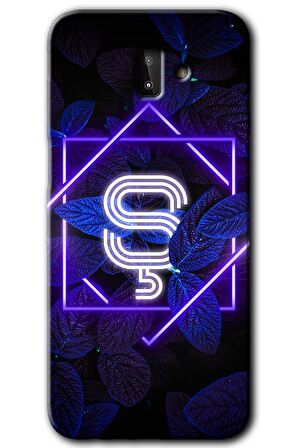 Galaxy J8 Kılıf HD Desen Baskılı Arka Kapak - Dark Neon Yaprak Ş Harfi 