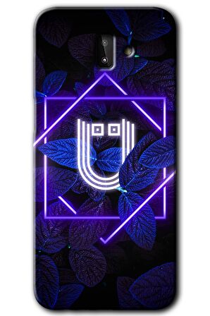 Galaxy J8 Kılıf HD Desen Baskılı Arka Kapak - Dark Neon Yaprak Ü Harfi 