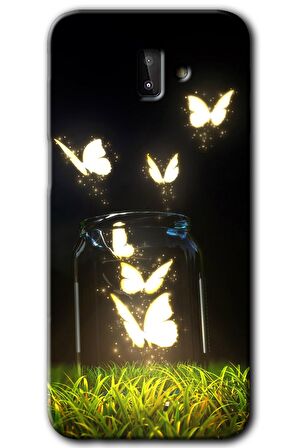 Galaxy J8 Kılıf HD Desen Baskılı Arka Kapak - Işıklı Kelebekler 