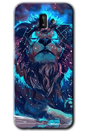 Galaxy J8 Kılıf HD Desen Baskılı Arka Kapak - Neon Aslan 