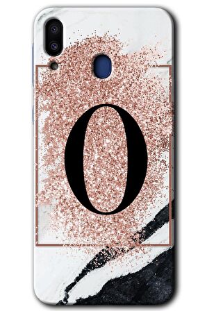Galaxy M10 Kılıf HD Desen Baskılı Arka Kapak - Pembe Mermer Desenli O Harfi 