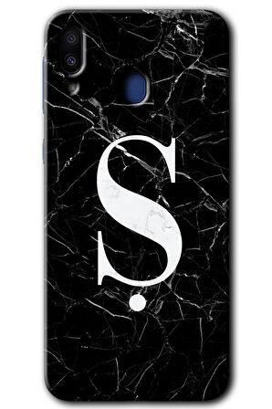 Galaxy M10 Kılıf HD Desen Baskılı Arka Kapak - Siyah Mermer Desenli Ş Harfi 