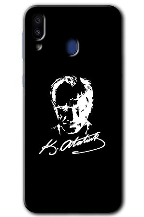 Galaxy M10 Kılıf HD Desen Baskılı Arka Kapak - Atatürk Silüet İmza 