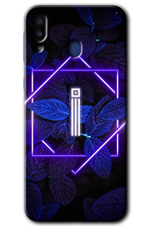 Galaxy M10 Kılıf HD Desen Baskılı Arka Kapak - Dark Neon Yaprak İ Harfi 