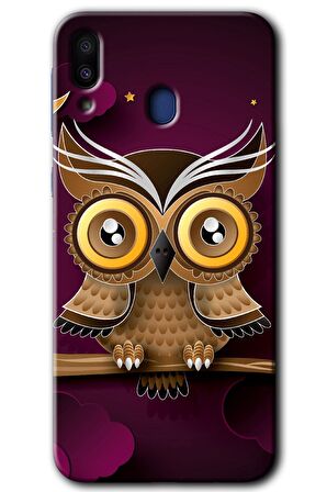 Galaxy M10 Kılıf HD Desen Baskılı Arka Kapak - Owl Bird Branch 