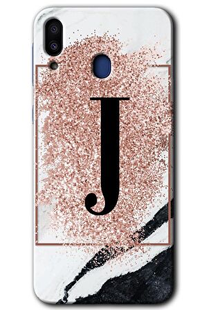 Galaxy M10s Kılıf HD Desen Baskılı Arka Kapak - Pembe Mermer Desenli J Harfi 