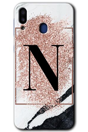 Galaxy M10s Kılıf HD Desen Baskılı Arka Kapak - Pembe Mermer Desenli N Harfi 