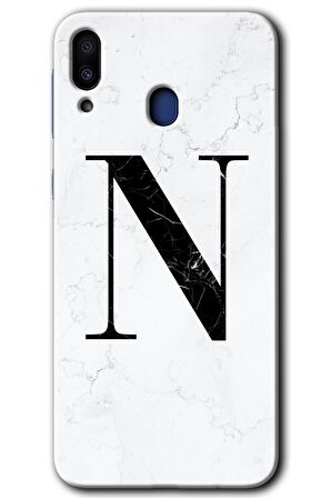 Galaxy M10s Kılıf HD Desen Baskılı Arka Kapak - Beyaz Mermer Desenli N Harfi 