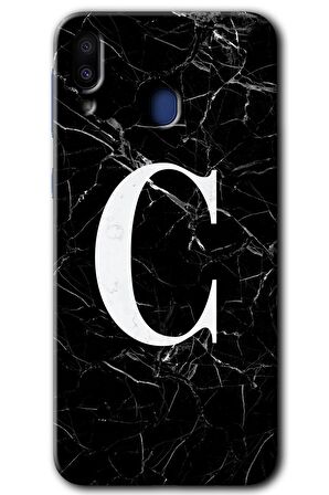 Galaxy M10s Kılıf HD Desen Baskılı Arka Kapak - Siyah Mermer Desenli C Harfi 
