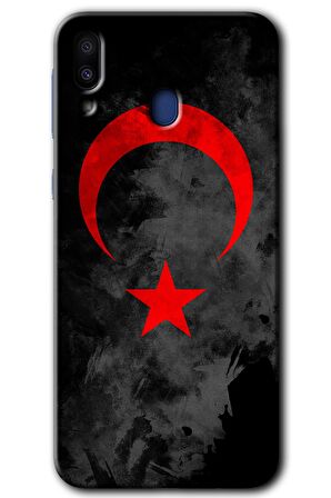 Galaxy M10s Kılıf HD Desen Baskılı Arka Kapak - Black Ayyıldız 