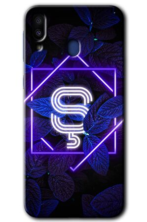 Galaxy M10s Kılıf HD Desen Baskılı Arka Kapak - Dark Neon Yaprak Ş Harfi 