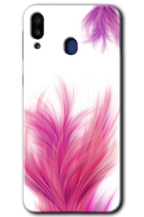 Galaxy M10s Kılıf HD Desen Baskılı Arka Kapak - Pembe Tüy 