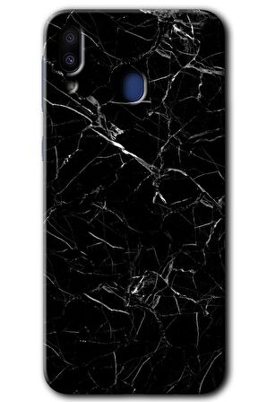 Galaxy M20 Kılıf HD Desen Baskılı Arka Kapak - Siyah Mermer 