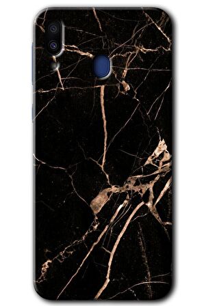 Galaxy M20 Kılıf HD Desen Baskılı Arka Kapak - Siyah Gold Mermer 