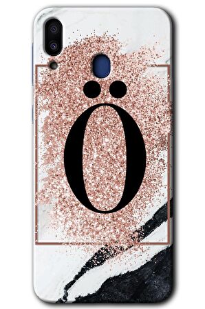 Galaxy M20 Kılıf HD Desen Baskılı Arka Kapak - Pembe Mermer Desenli Ö Harfi 