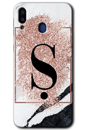 Galaxy M20 Kılıf HD Desen Baskılı Arka Kapak - Pembe Mermer Desenli Ş Harfi 