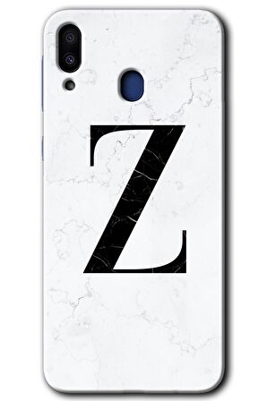 Galaxy M20 Kılıf HD Desen Baskılı Arka Kapak - Beyaz Mermer Desenli Z Harfi 