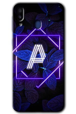 Galaxy M20 Kılıf HD Desen Baskılı Arka Kapak - Dark Neon Yaprak A Harfi 