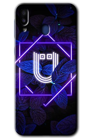 Galaxy M20 Kılıf HD Desen Baskılı Arka Kapak - Dark Neon Yaprak Ü Harfi 