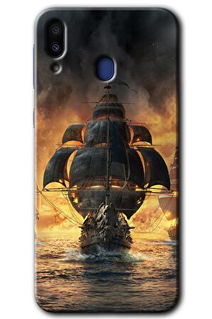 Galaxy M20 Kılıf HD Desen Baskılı Arka Kapak - Siyah İnci 